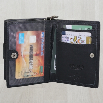 flevado Damengeldbörse Brieftasche Echt Leder mit Riegelverschluss RFID Schutz Handarbeit Schwarz